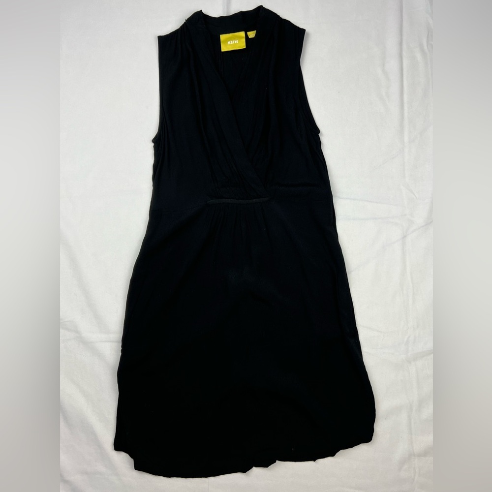 Maeve Black Sleeveless V-Neck Mini Dress Draped Front Anthropologie XS LBD
